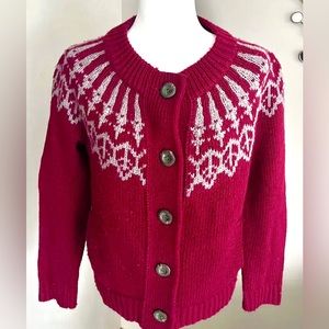 Vintage Eddie Bauer Fair Aisle Sweater Lambswool Blend Red Gray w pockets!